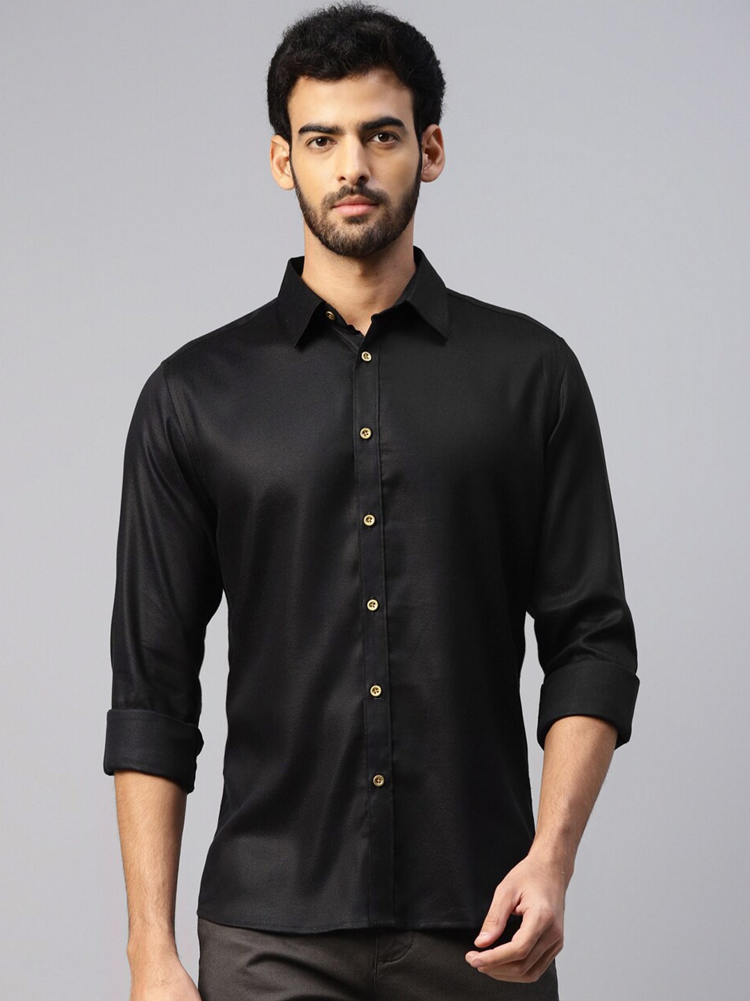 

DON VINO Comfort Slim Fit Opaque Cotton Casual Shirt, Black