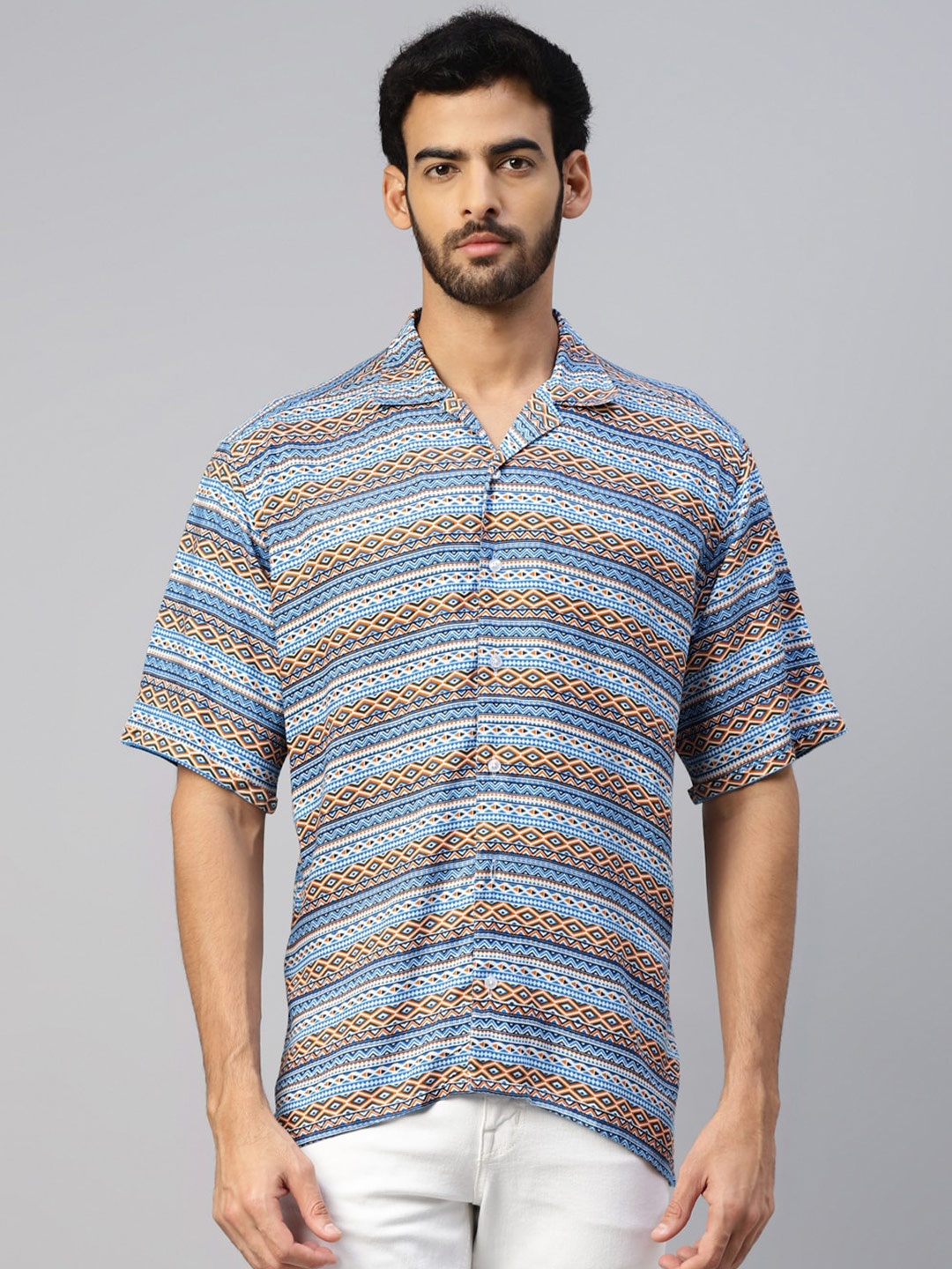 

DON VINO Geometric Printed Comfort Regular Fit Opaque Cotton Casual Shirt, Blue