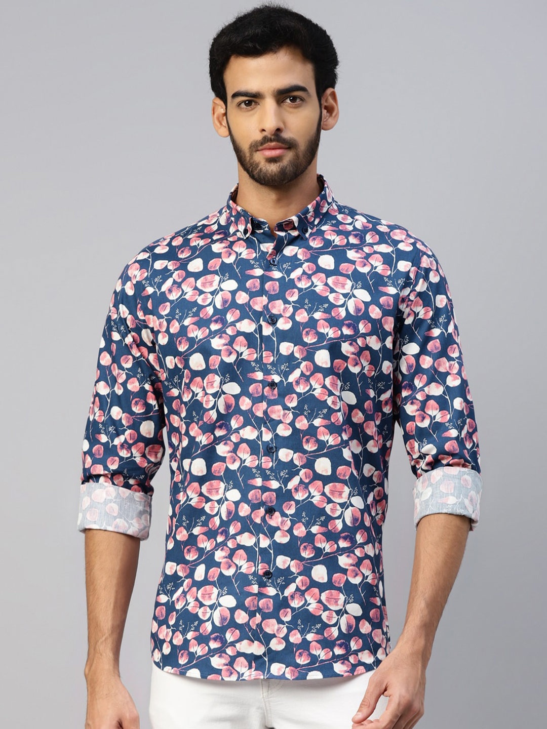 

DON VINO Floral Printed Comfort Slim Fit Opaque Cotton Casual Shirt, Blue