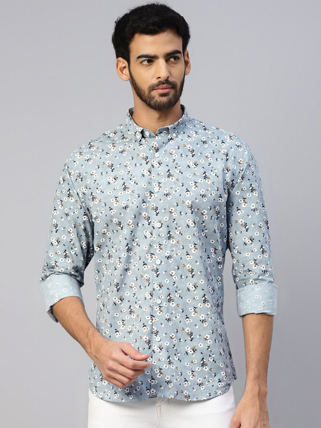 

DON VINO Floral Printed Comfort Slim Fit Opaque Cotton Casual Shirt, Blue