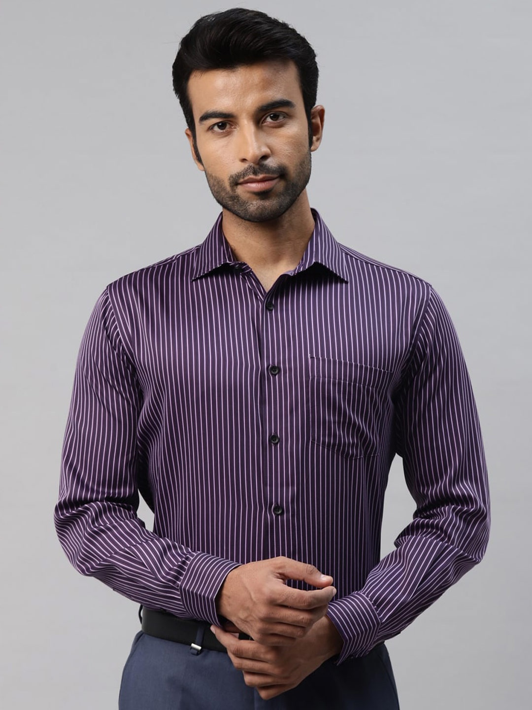 

DON VINO Comfort Slim Fit Striped Cotton Formal Shirt, Purple