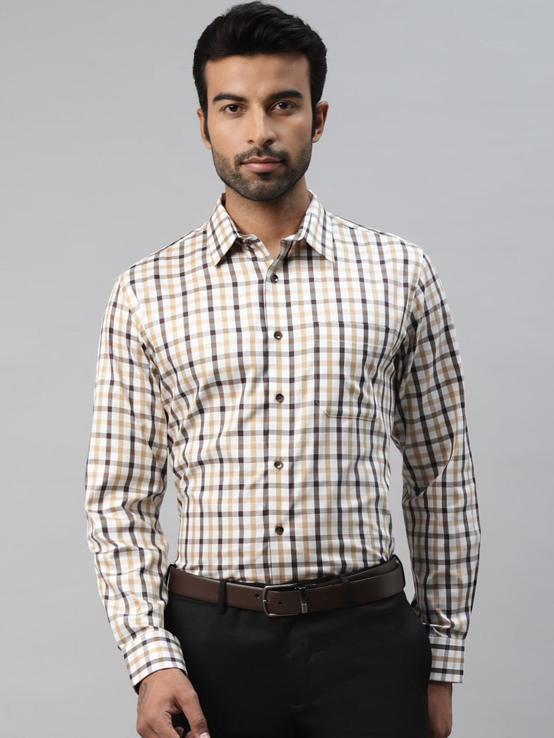 

DON VINO Comfort Slim Fit Tartan Checks Cotton Formal Shirt, White