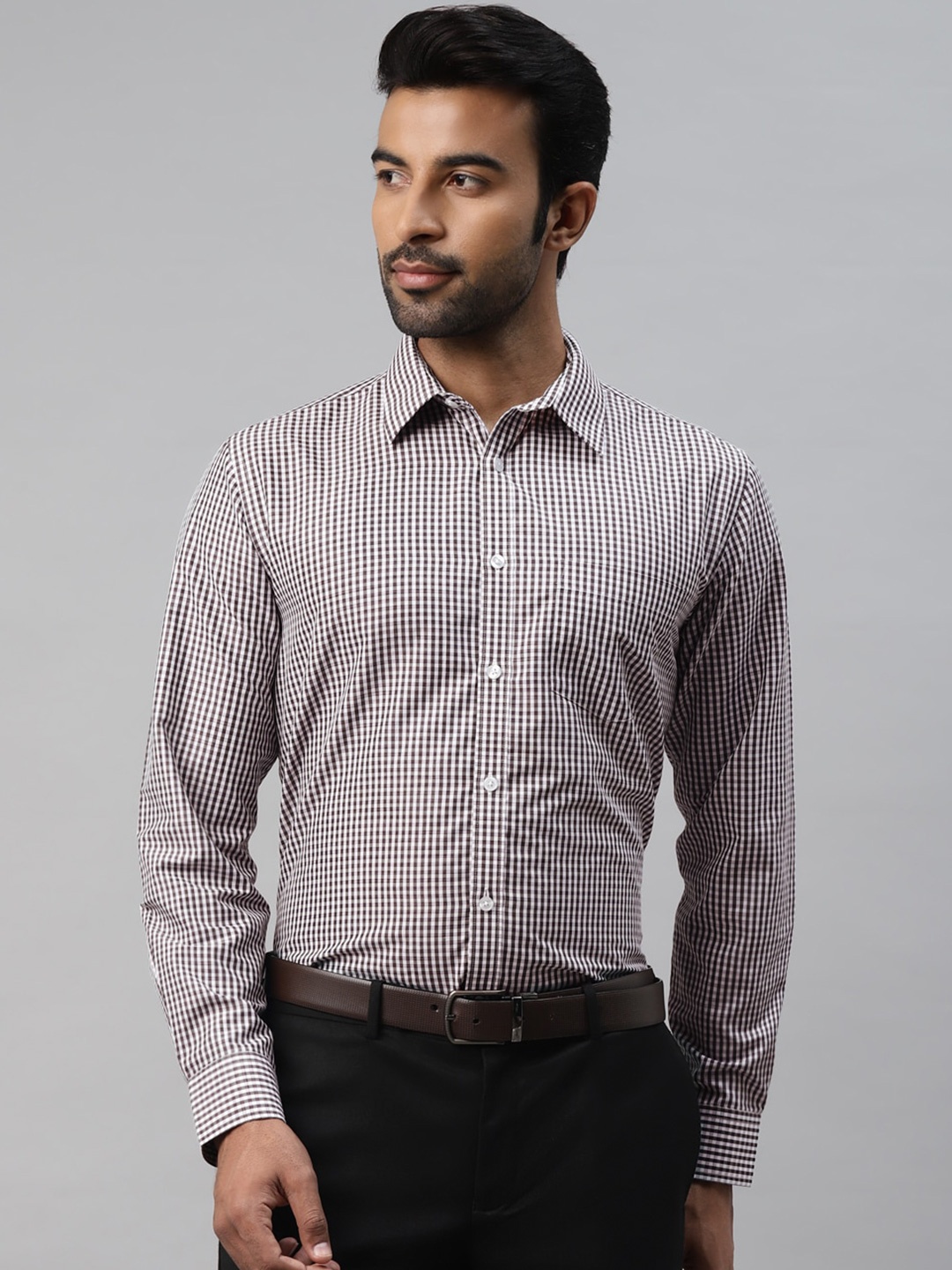 

DON VINO Comfort Slim Fit Micro Checked Cotton Formal Shirt, Brown