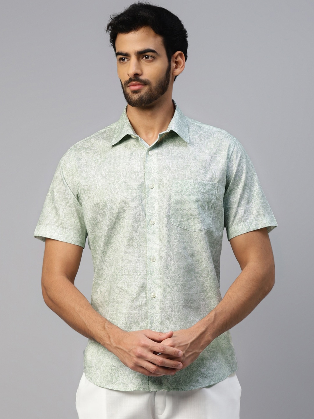 

DON VINO Comfort Ethnic Motifs Printed Cotton Casual Shirt, Green