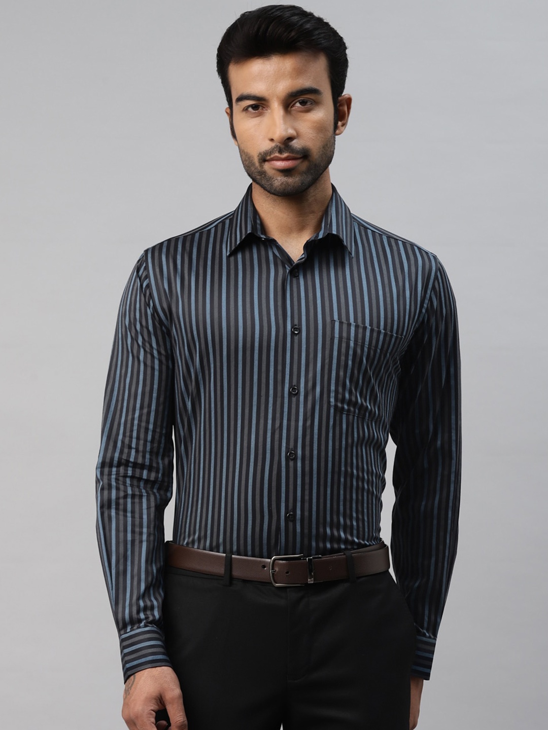 

DON VINO Comfort Slim Fit Striped Cotton Formal Shirt, Navy blue