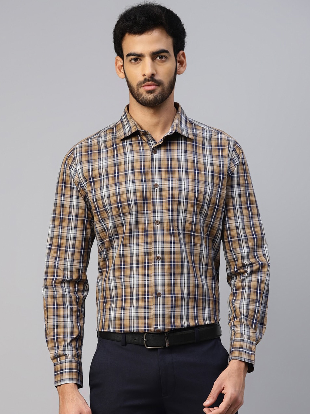 

DON VINO Comfort Slim Fit Tartan Checked Cotton Formal Shirt, Brown