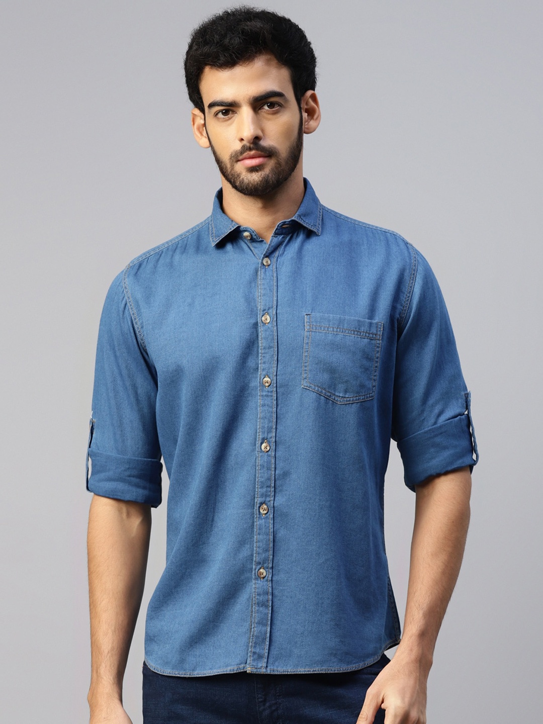 

DON VINO Comfort Slim Fit Opaque Cotton Casual Shirt, Blue
