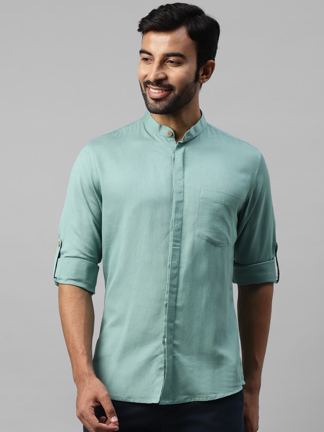 

DON VINO Comfort Band Collar Slim Fit Opaque Casual Shirt, Green