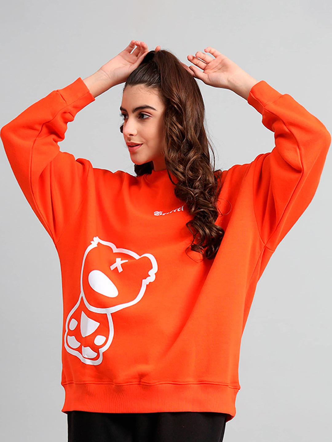 

GRIFFEL Graphic Printed Fleece Oversized Pullover, Orange