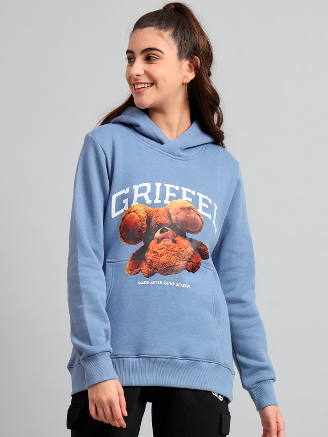 

GRIFFEL Graphic Printed Hooded Fleece Sweatshirt, Blue