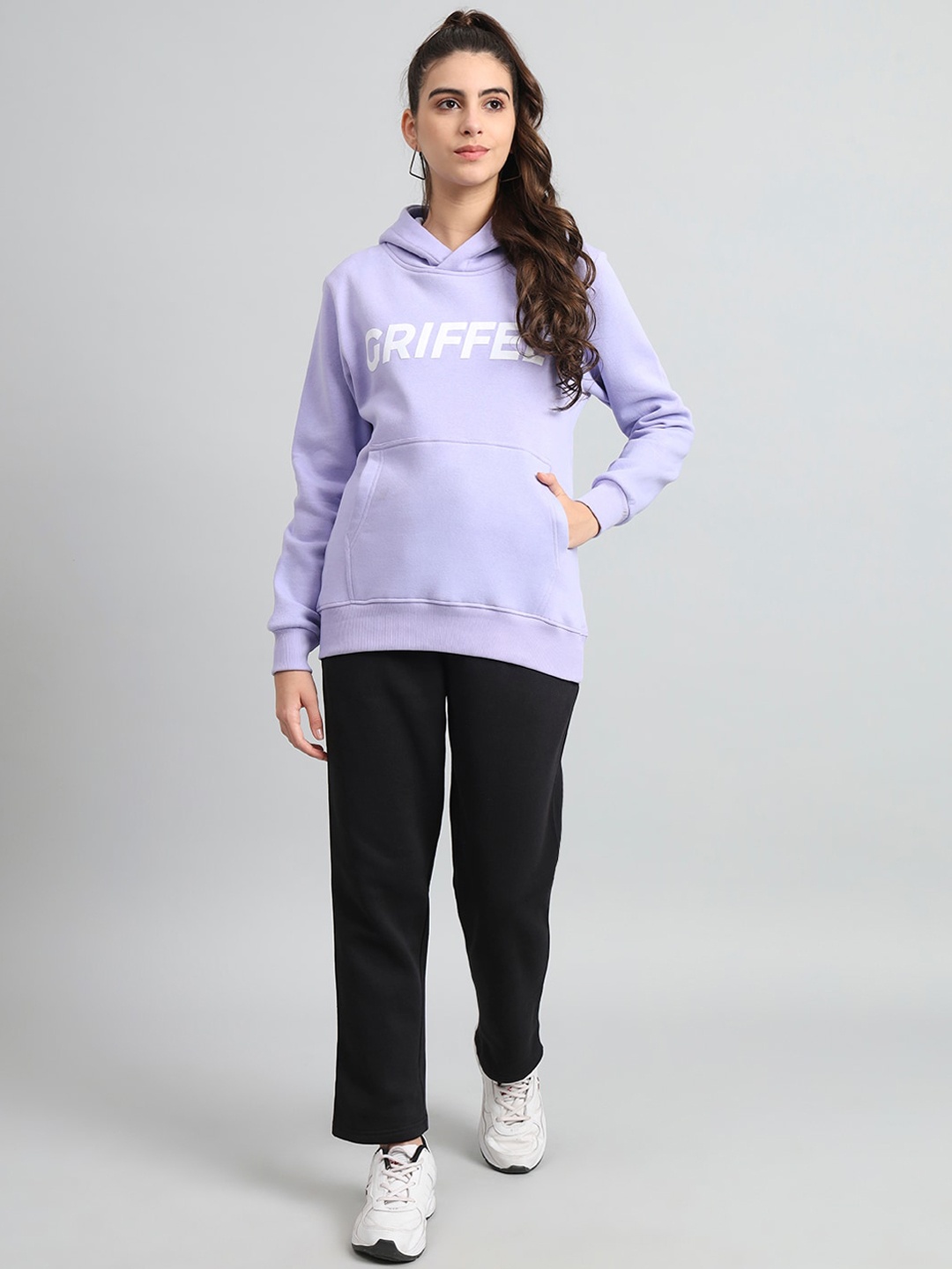 

GRIFFEL Printed Hooded Neck Sweatshirt With Pant Tracksuits, Purple