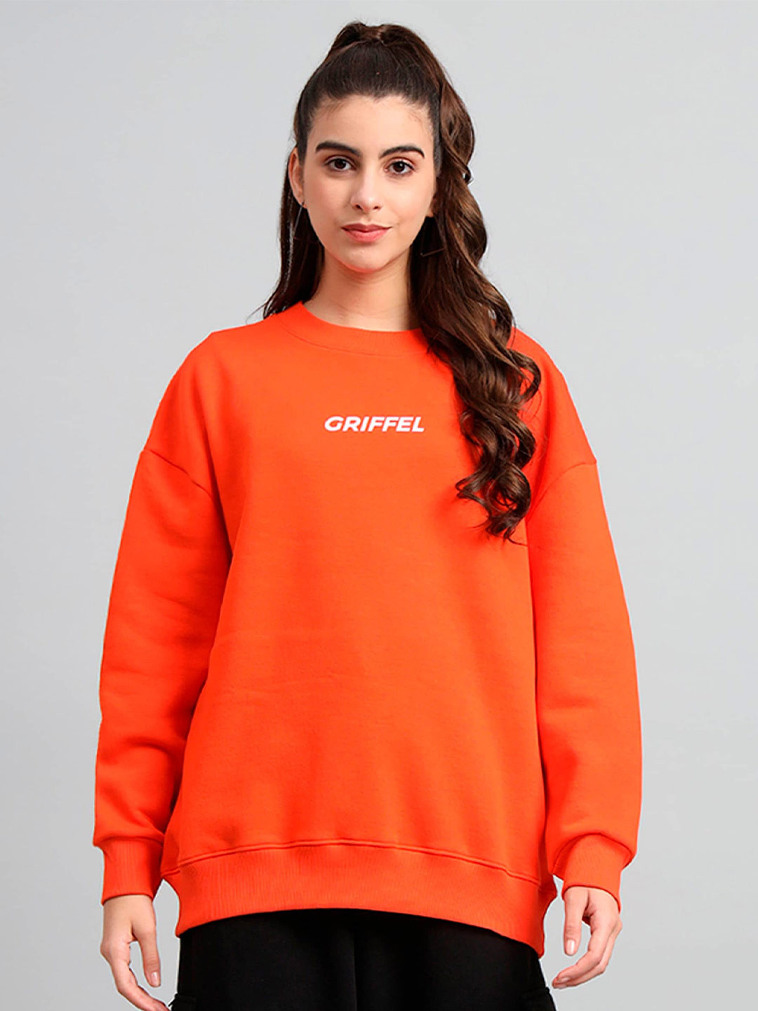 

GRIFFEL Typography Printed Fleece Pullover, Orange