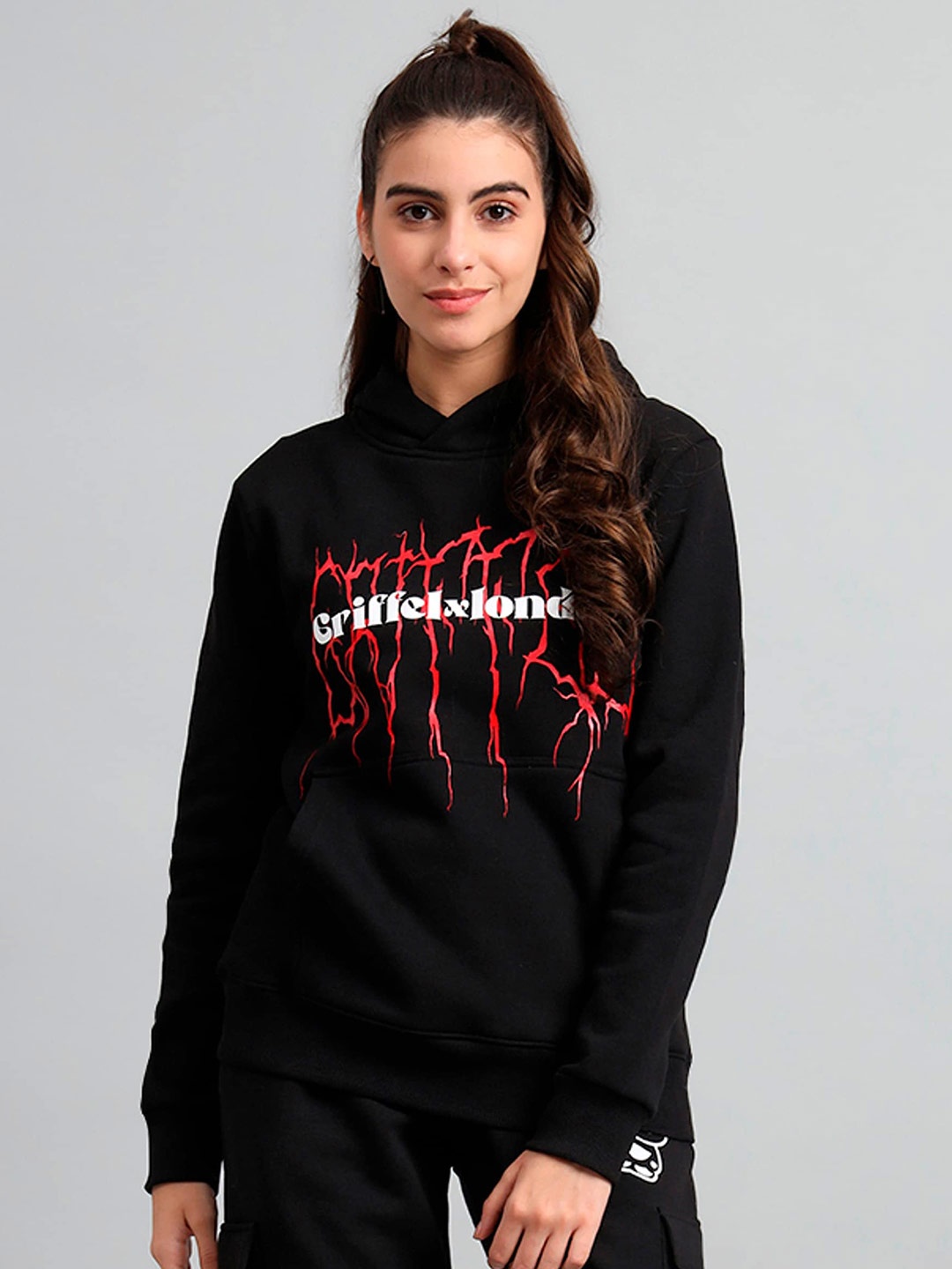 

GRIFFEL Typography Printed Fleece Pullover Sweatshirt, Black