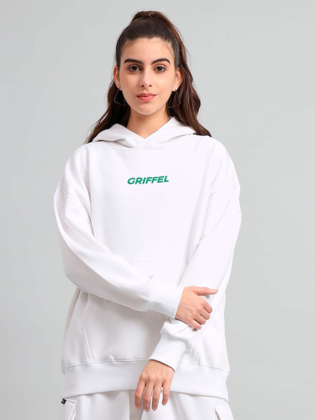 

GRIFFEL Hooded Fleece Pullover Sweatshirt, White