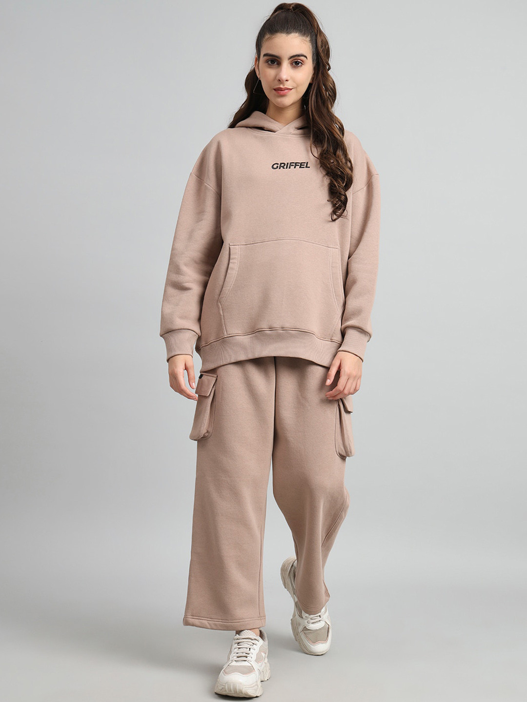 

GRIFFEL Hooded Fleece Cotton Tracksuit, Camel brown