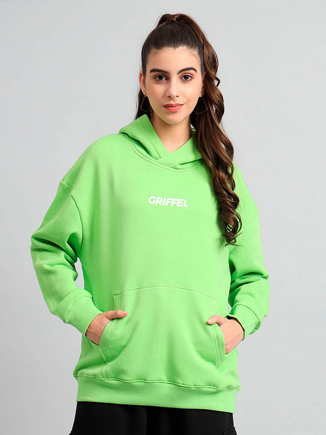

GRIFFEL Typography Printed Hooded Fleece Sweatshirt, Green