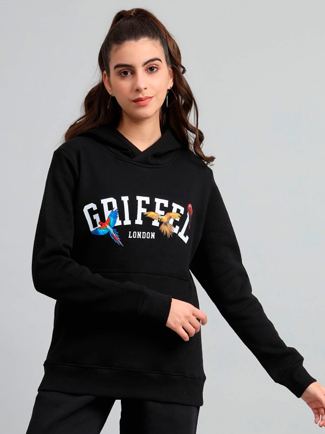 

GRIFFEL Typography Printed Hooded Fleece Sweatshirt, Black