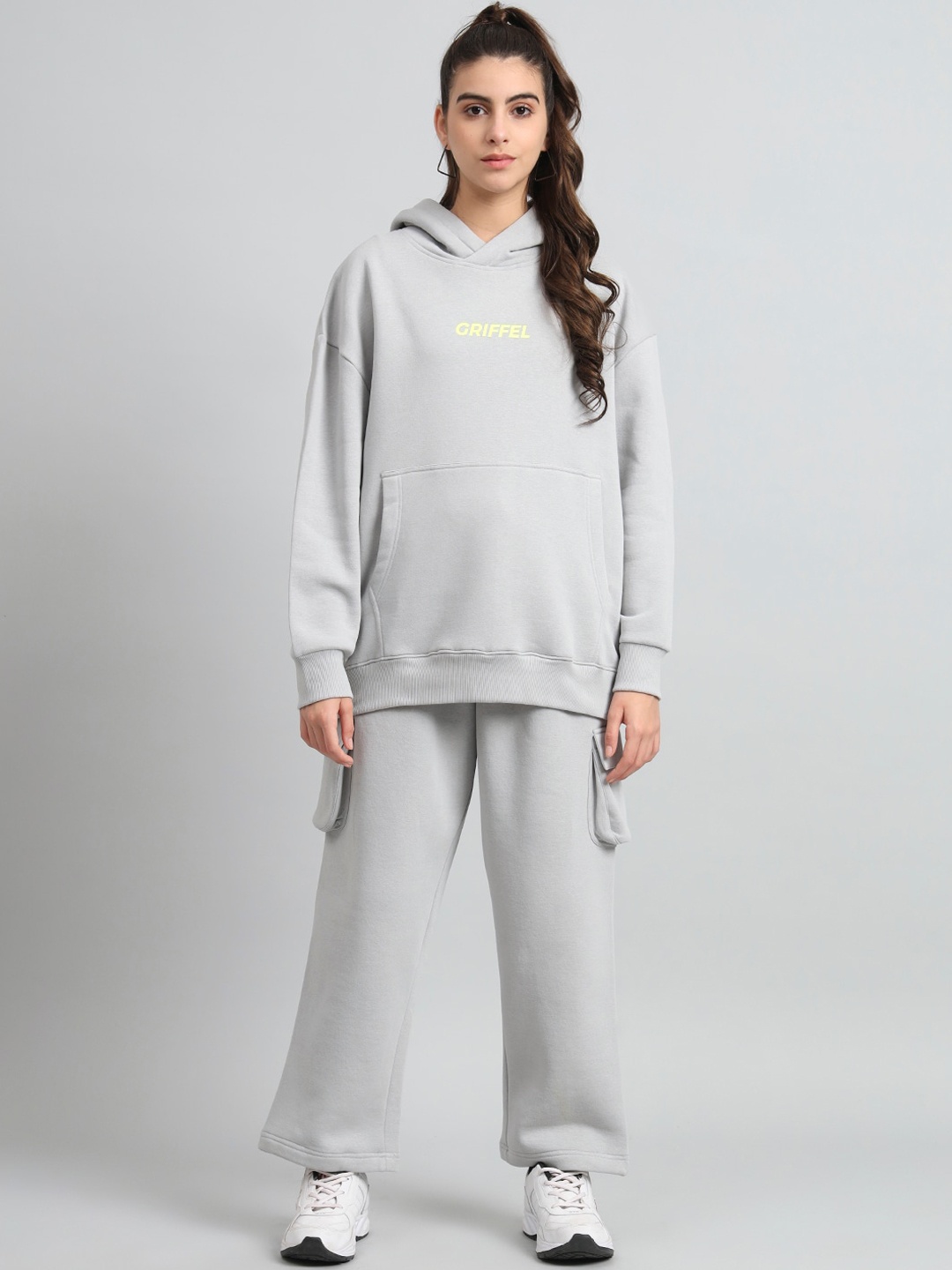 

GRIFFEL Typography Printed Hooded Cotton Fleece Tracksuit, Grey
