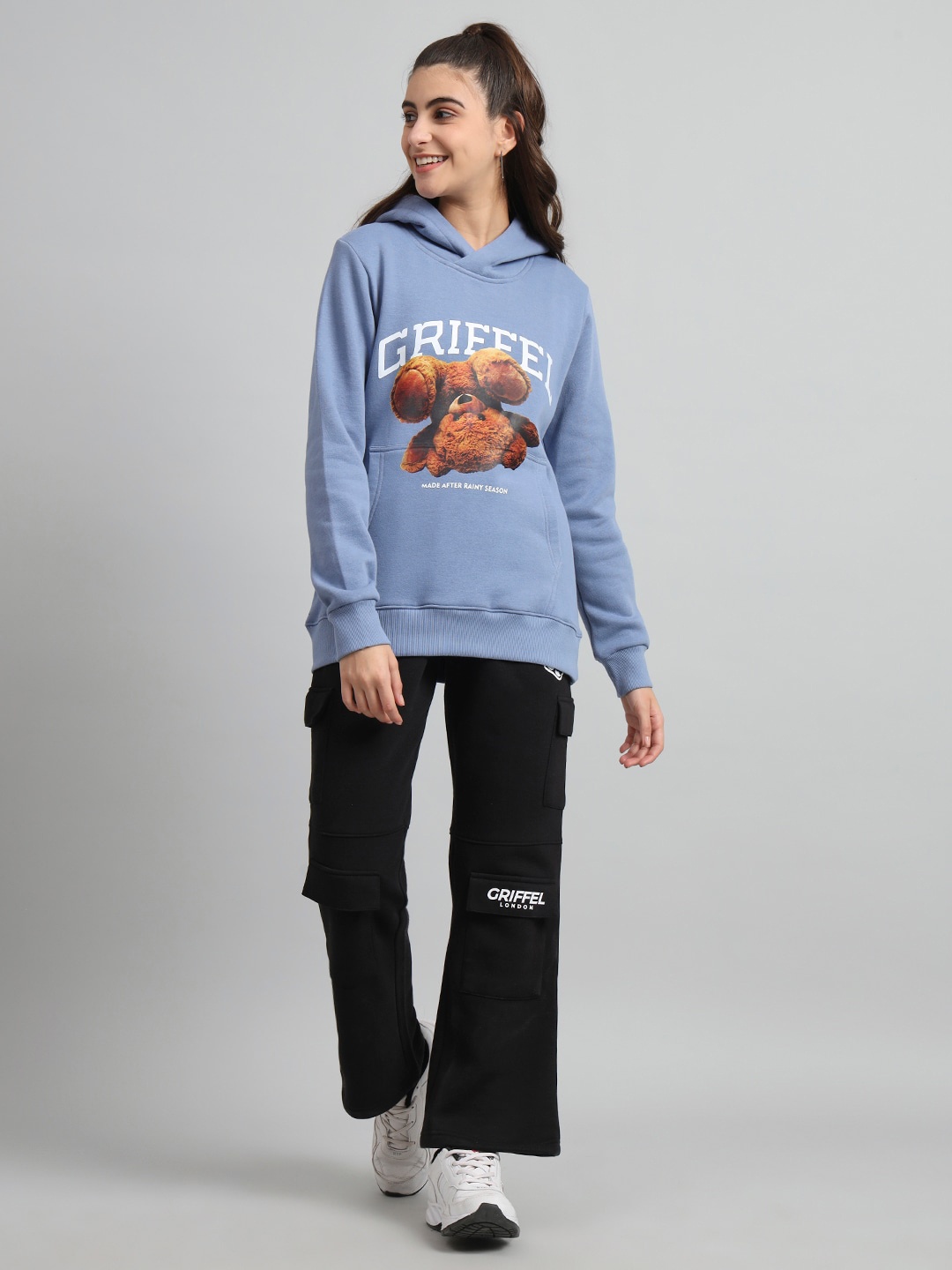 

GRIFFEL Graphic Printed Hooded Fleece Cotton Tracksuit, Blue