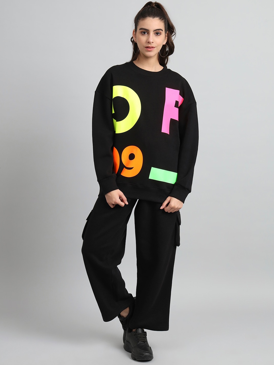 

GRIFFEL Typography Printed Fleece Cotton Tracksuit, Black