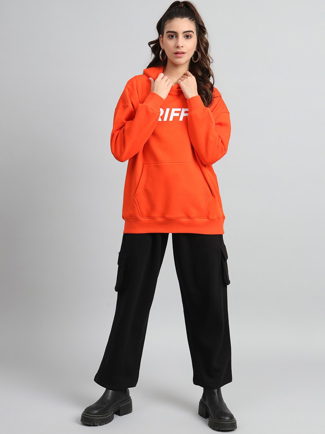 

GRIFFEL Typography Printed Hooded Cotton Fleece Tracksuit, Orange