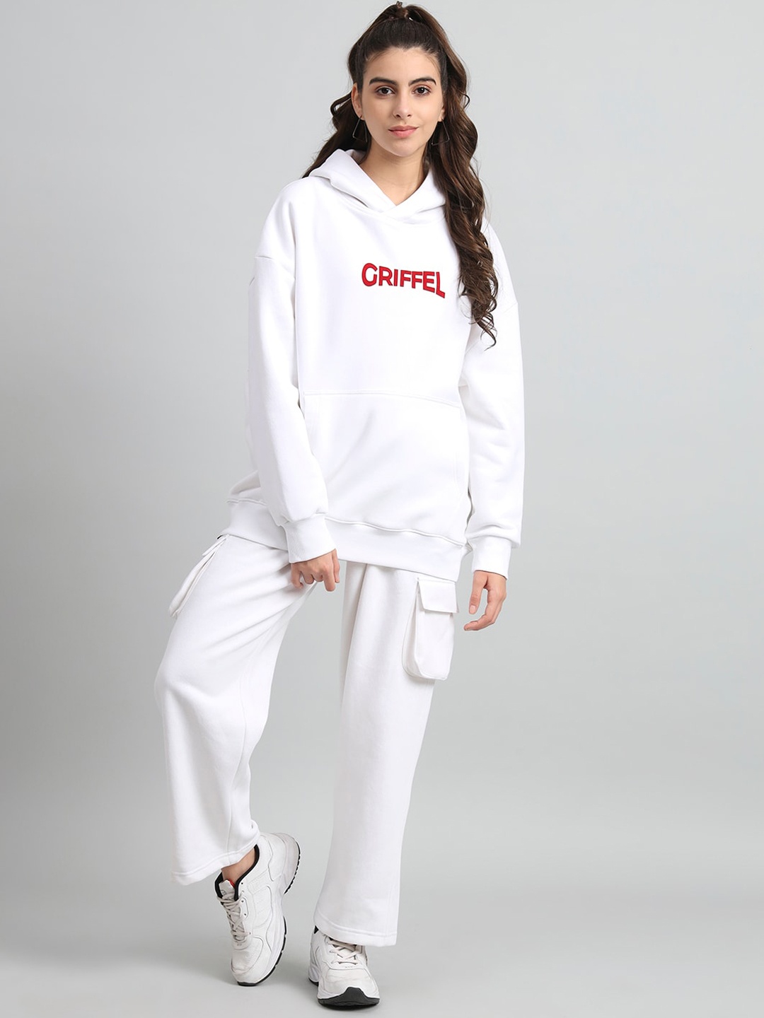 

GRIFFEL Typography Printed Hooded Fleece Tracksuits, White