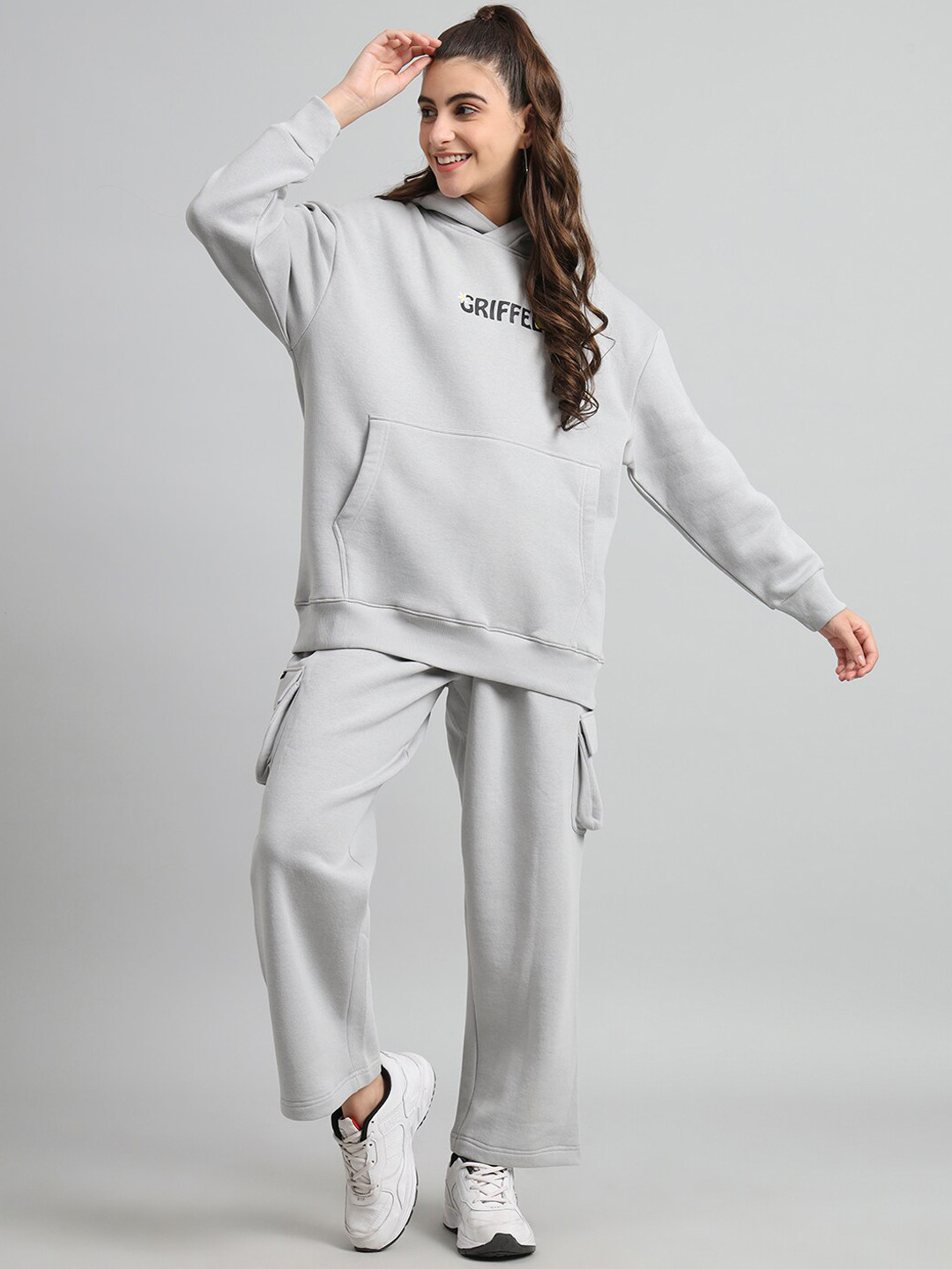 

GRIFFEL Typography Printed Hooded Cotton Fleece Tracksuit, Grey