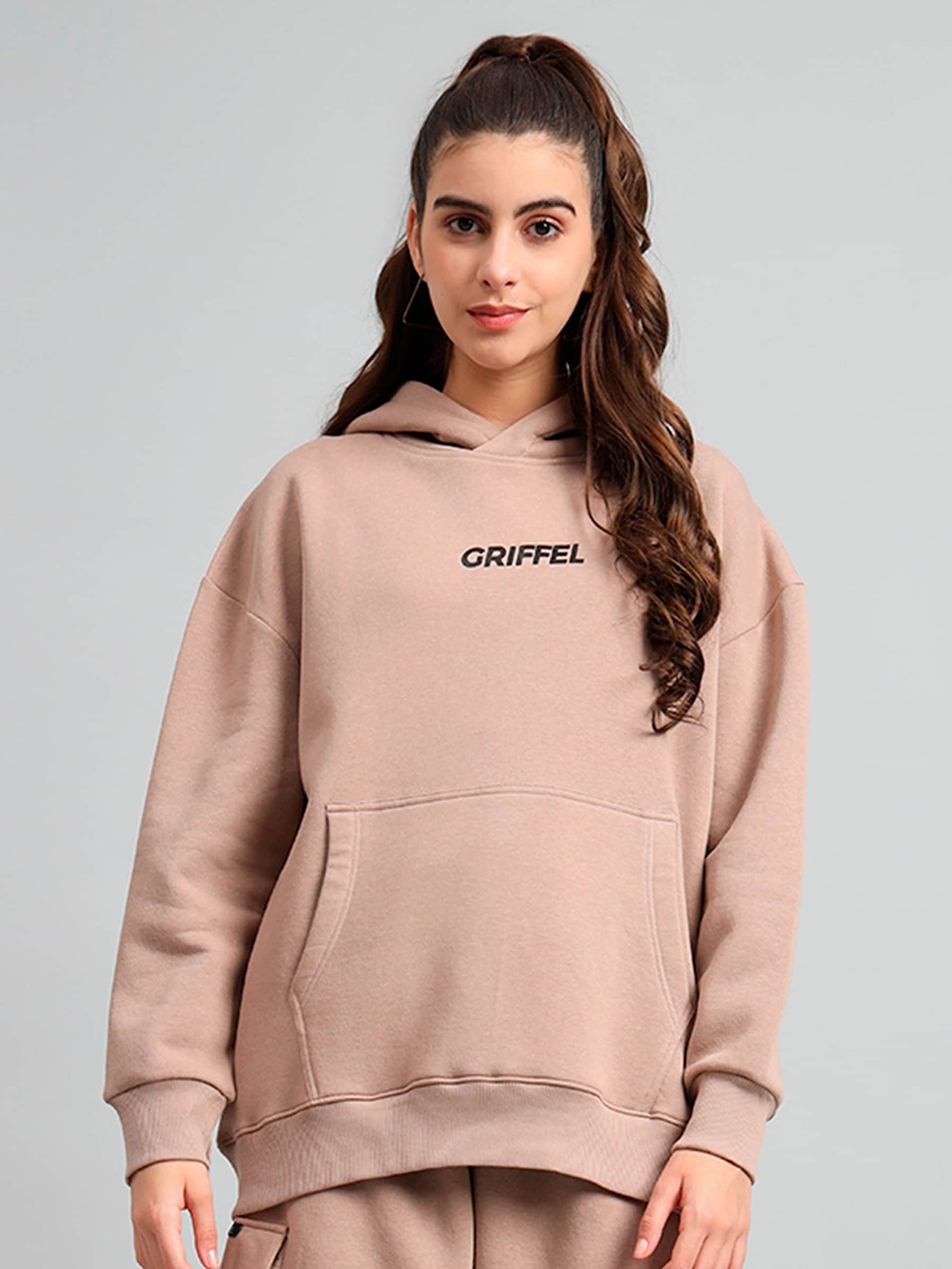 

GRIFFEL Hooded Fleece Pullover Sweatshirt, Camel brown