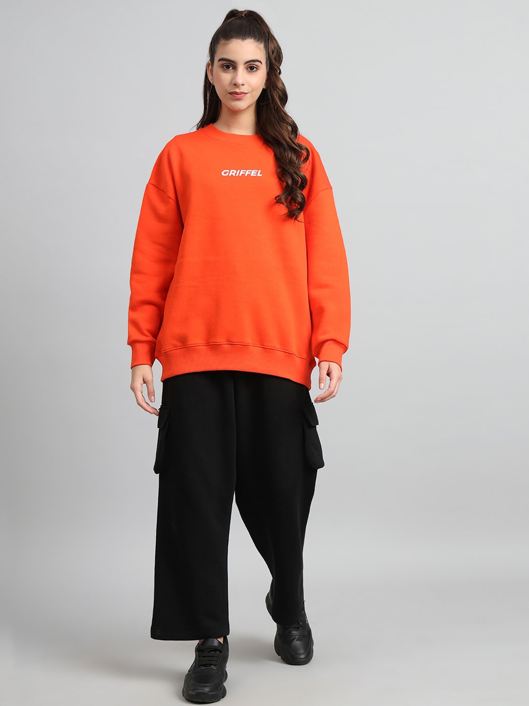 

GRIFFEL Printed Detail Fleece & Cotton Sweatshirt & Trackpants Tracksuits, Orange