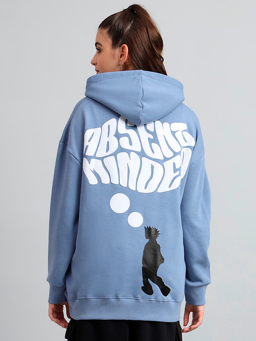 

GRIFFEL Typography Printed Hooded Fleece Pullover Sweatshirt, Blue