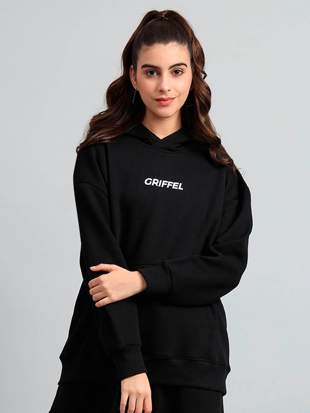 

GRIFFEL Typography Printed Hooded Pullover, Black