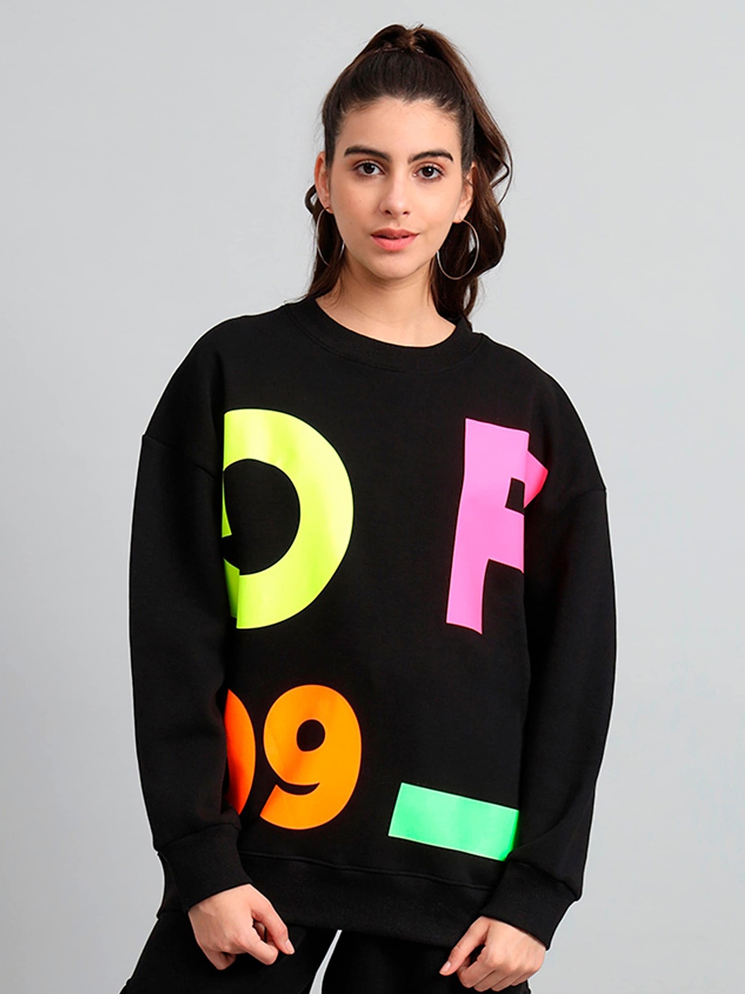 

GRIFFEL Typography Printed Fleece Pullover, Black