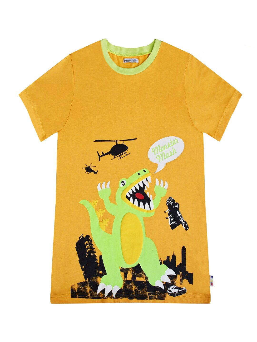 

milou Boys Graphic Printed Round Neck Cotton T-shirt, Yellow