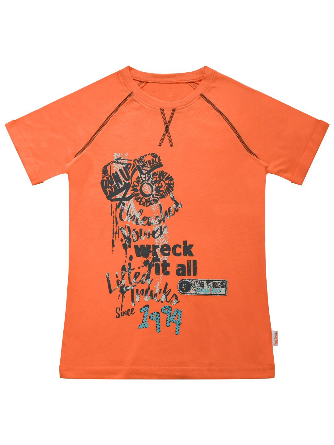 

milou Boys Typography Printed Round Neck Cotton T-shirt, Orange