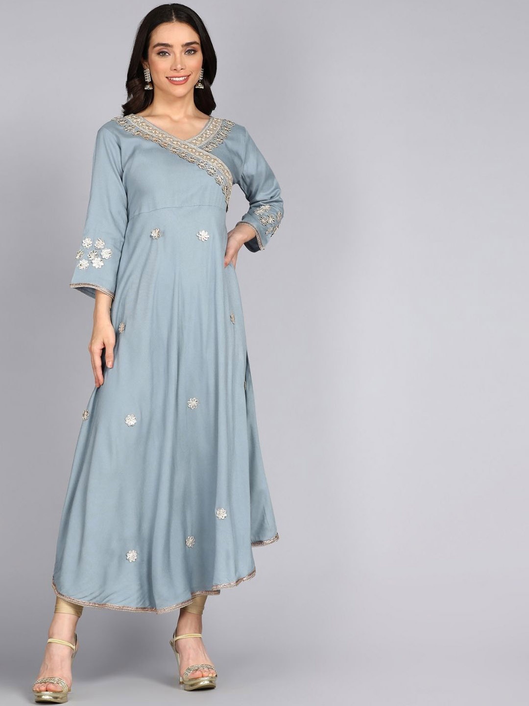 

ftDiva Embellished Gotta Patti Anarkali Kurta, Grey