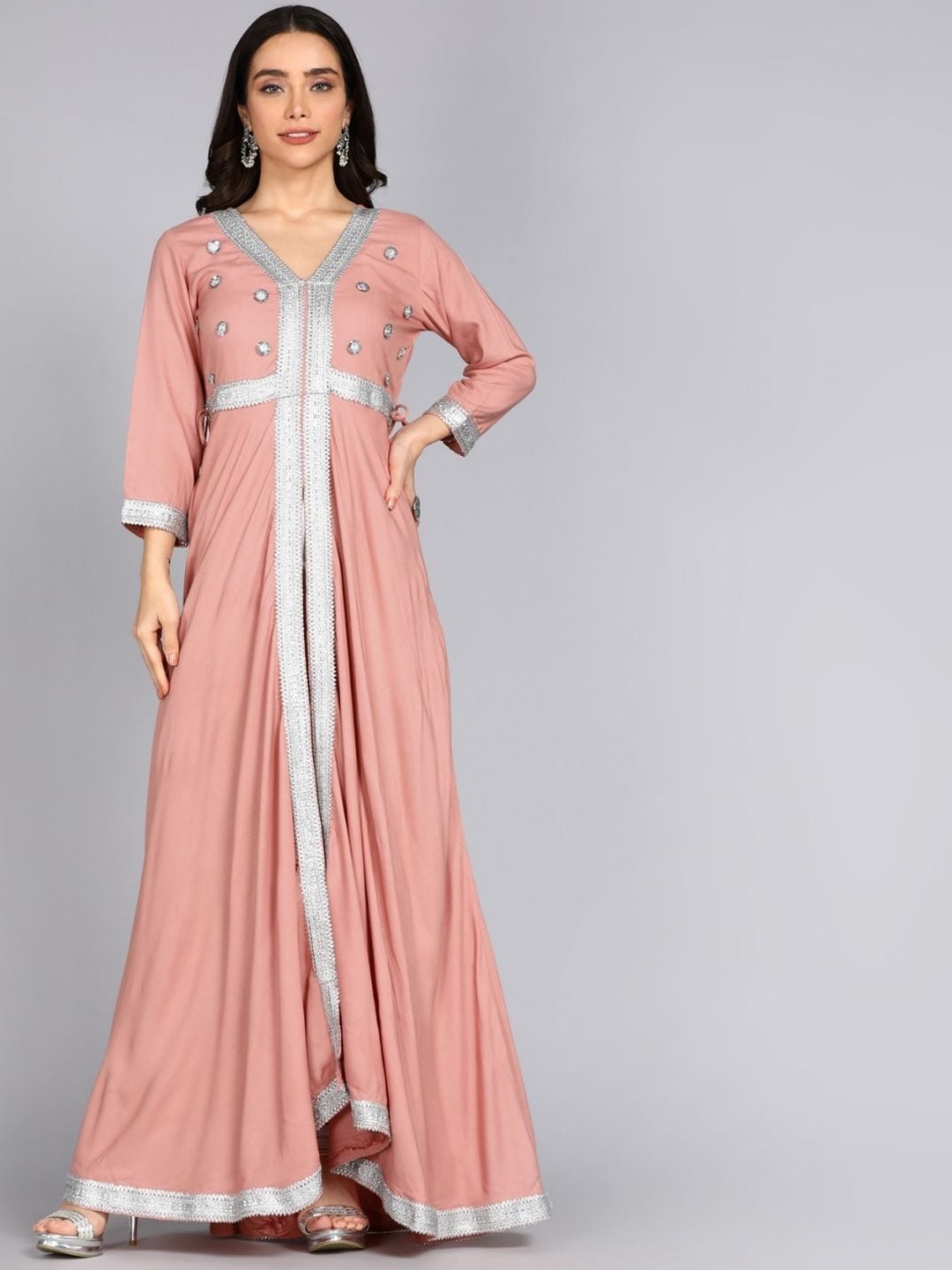 

ftDiva Embellished Yoke Design Anarkali Kurta, Peach