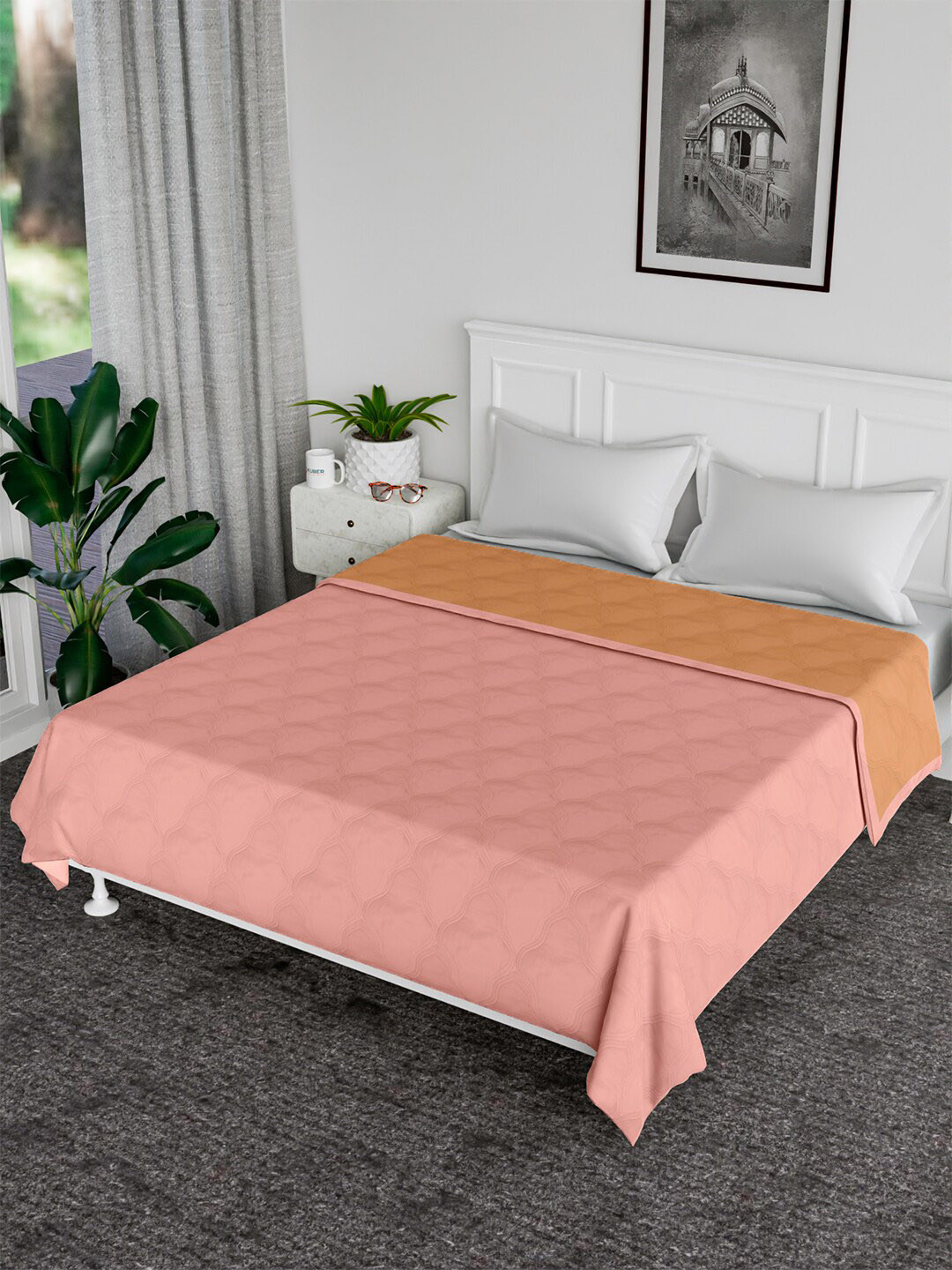 

Kuber Industries Peach Quilted AC Room 120 GSM Reversible Cotton Double Bed Blanket
