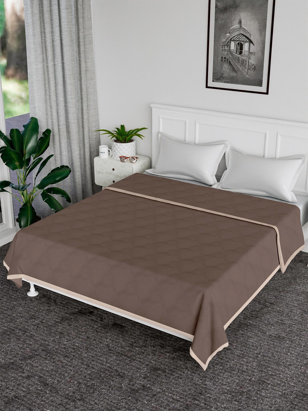 

Kuber Industries Beige & Brown AC Room Cotton 120 GSM Reversible Double Bed Blanket