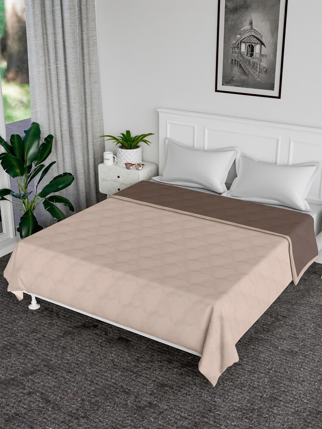 

Kuber Industries Cream-Coloured AC Room Cotton 120 GSM Reversible Double Bed Blanket