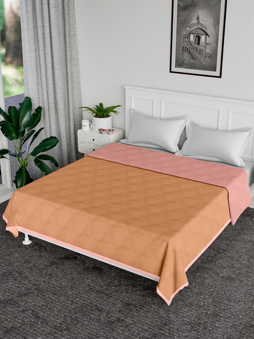 

Kuber Industries Beige & Pink AC Room Cotton 120 GSM Reversible Double Bed Blanket
