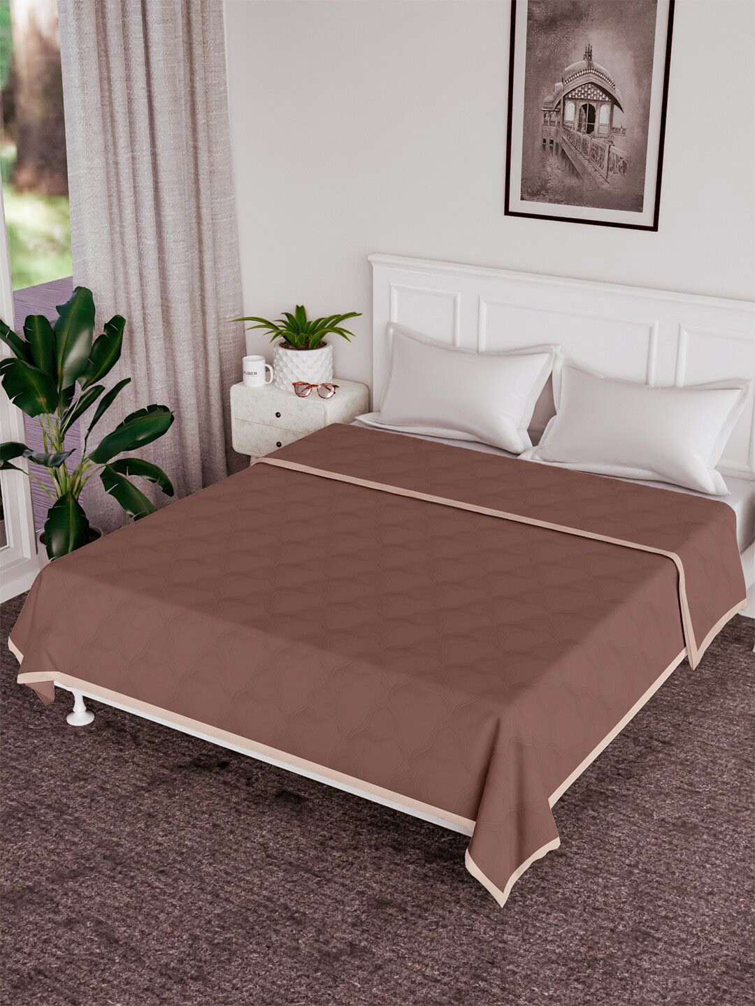 

Kuber Industries Brown & Pink Geometric AC Room 120 GSM Double Bed Blanket