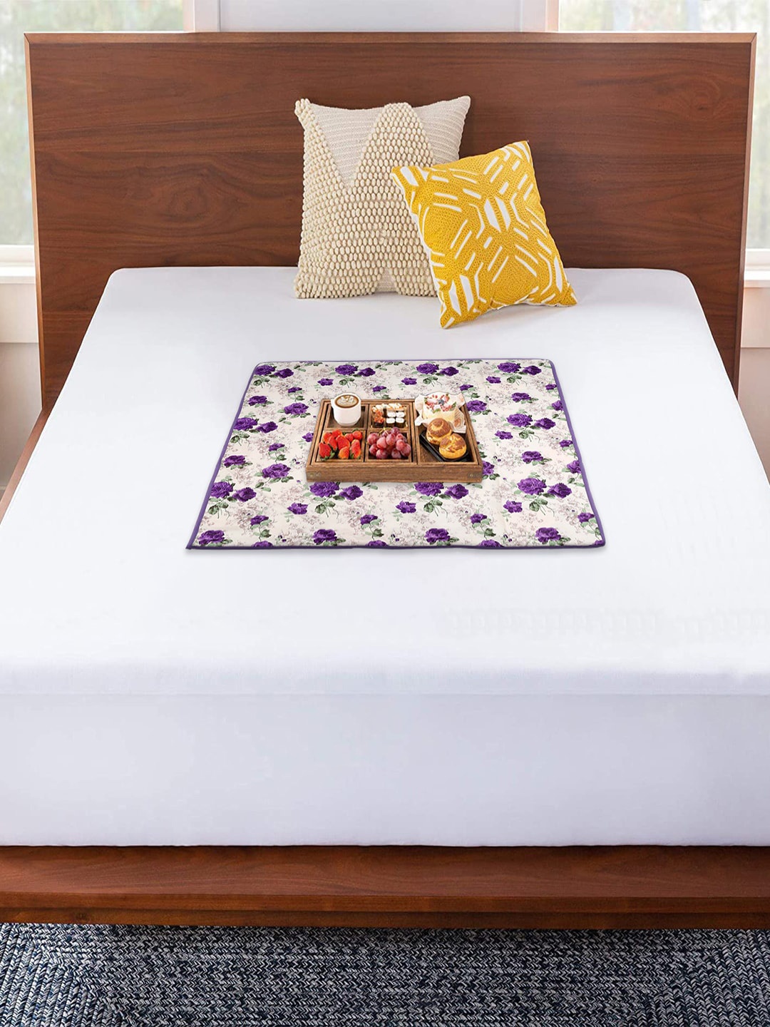 

Kuber Industries White Printed Waterproof Reversible Bed Server Mat