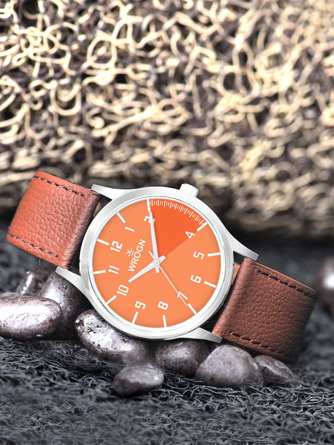 

WROGN Men Leather Straps Analogue Watch WRG0408, Orange