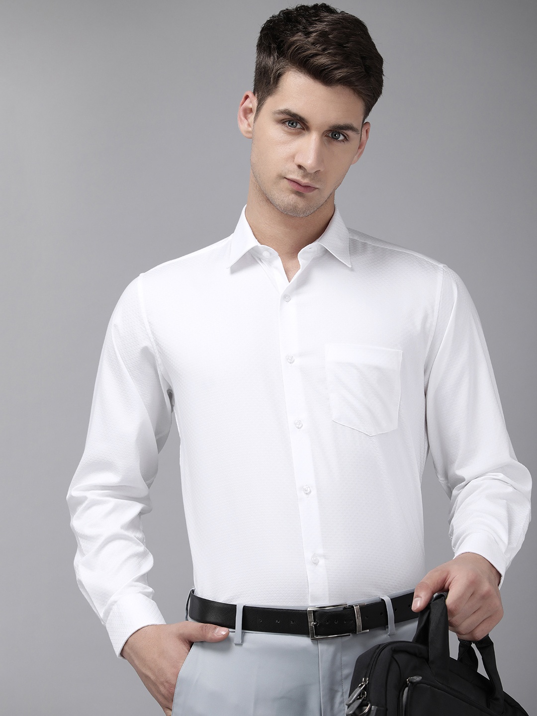 

Van Heusen Pure Cotton Self Design Custom Fit Opaque Formal Shirt, White