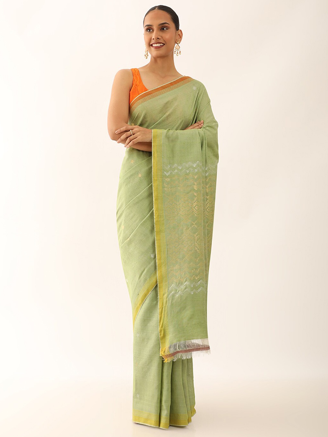 

Taneira Ethnic Motifs Woven Design Zari Pure Silk Tussar Saree, Green