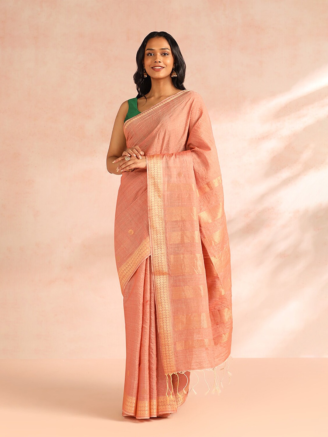 

Taneira Zari Detail Pure Silk Tussar Saree, Pink