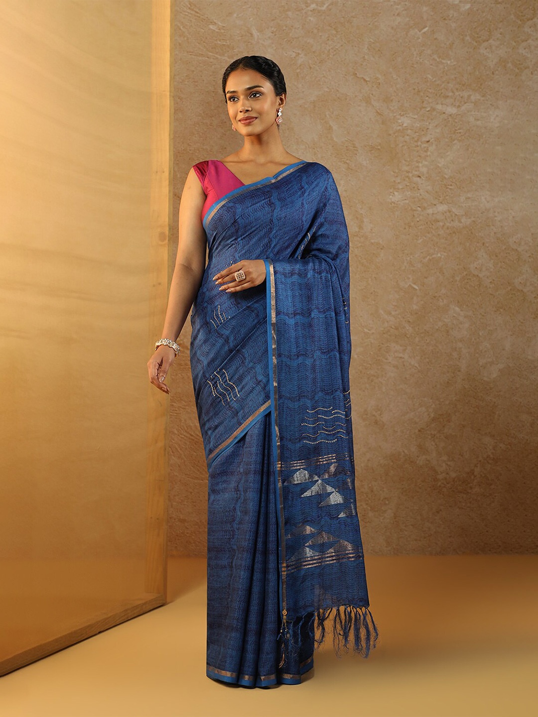 

Taneira Printed Zari Pure Silk Saree, Blue