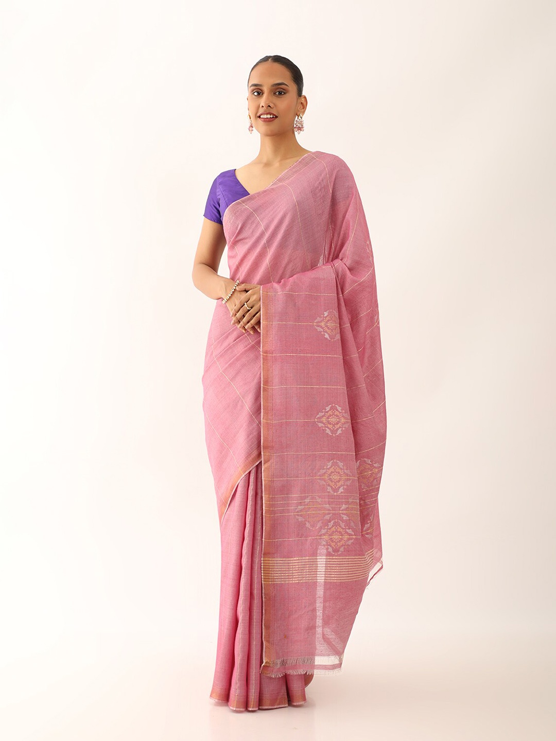 

Taneira Ethnic Motifs Woven Design Zari Pure Silk Saree, Pink