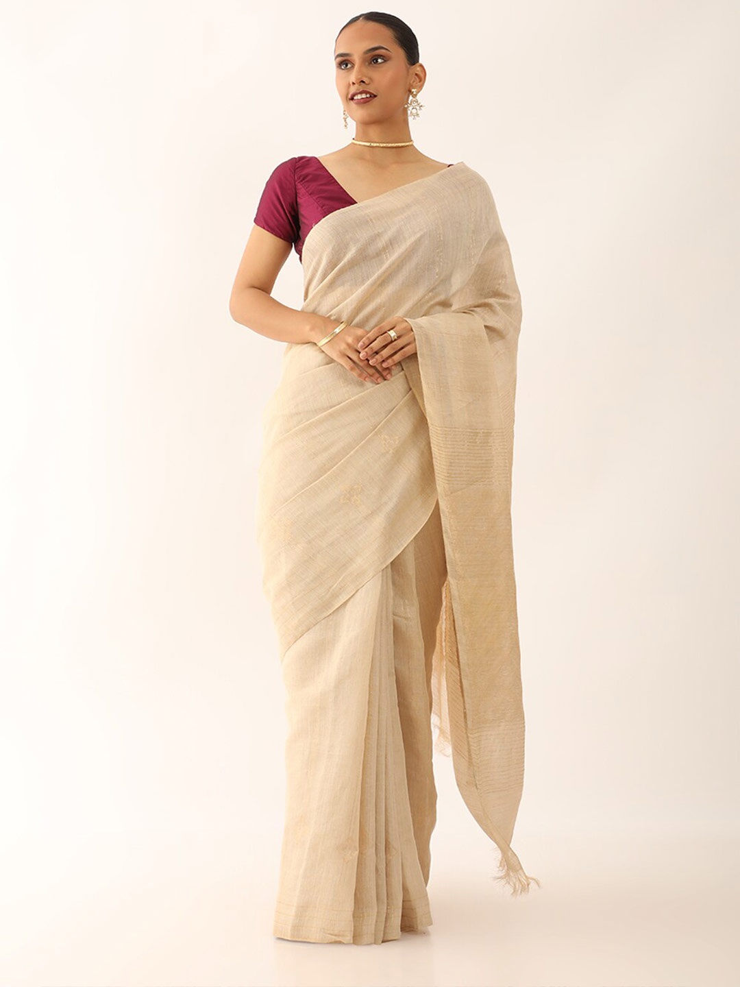 

Taneira Woven Design Zari Pure Silk Saree, Beige