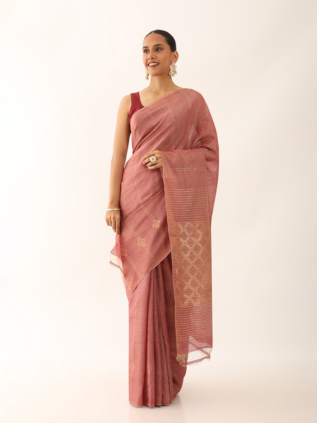 

Taneira Striped Zari Detailed Pure Silk Saree, Pink